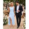 MEROKEETY Women’s Summer Floral Ruffle Maxi Dress 2026 Sleeveless High Slit Bodycon Formal Cocktail Wedding Guest Dresses(Blue)