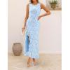 MEROKEETY Women’s Summer Floral Ruffle Maxi Dress 2026 Sleeveless High Slit Bodycon Formal Cocktail Wedding Guest Dresses(Blue)