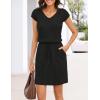 MEROKEETY Women’s Summer Short Sleeve Mini Dress 2026 Casual V Neck Tie Waist Beach Vacation T-Shirt Sundress with Pockets(Black)