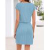 MEROKEETY Women’s Summer Short Sleeve Mini Dress 2026 Casual V Neck Tie Waist Beach Vacation T-Shirt Sundress with Pockets(Blue)