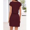 MEROKEETY Women’s Summer Short Sleeve Mini Dress 2026 Casual V Neck Tie Waist Beach Vacation T-Shirt Sundress with Pockets(Burgundy)