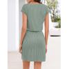 MEROKEETY Women’s Summer Short Sleeve Mini Dress 2026 Casual V Neck Tie Waist Beach Vacation T-Shirt Sundress with Pockets(Seagrass)