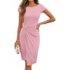 MEROKEETY Women’s 2026 Summer Bodycon Mini Dress Cap Sleeve Ruched Wedding Guest Cocktail Party Beach Sundress(Pink)