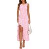MEROKEETY Women’s Summer Floral Ruffle Maxi Dress 2026 Sleeveless High Slit Bodycon Formal Cocktail Wedding Guest Dresses(Pink)