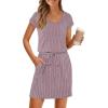 MEROKEETY Women’s Summer Short Sleeve Mini Dress 2026 Casual V Neck Tie Waist Beach Vacation T-Shirt Sundress with Pockets(Dusty Pink)