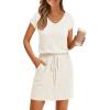 MEROKEETY Women’s Summer Short Sleeve Mini Dress 2026 Casual V Neck Tie Waist Beach Vacation T-Shirt Sundress with Pockets(White)