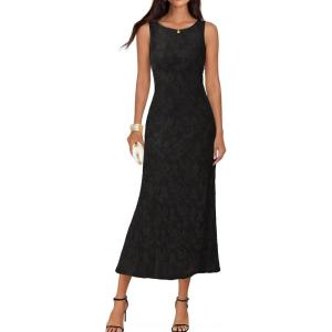 MEROKEETY Womens 2026 Summer Floral Maxi Dress Sleeveless Tie Waist Elegant Formal Bodycon Wedding Guest Party Long Dresses(Black)