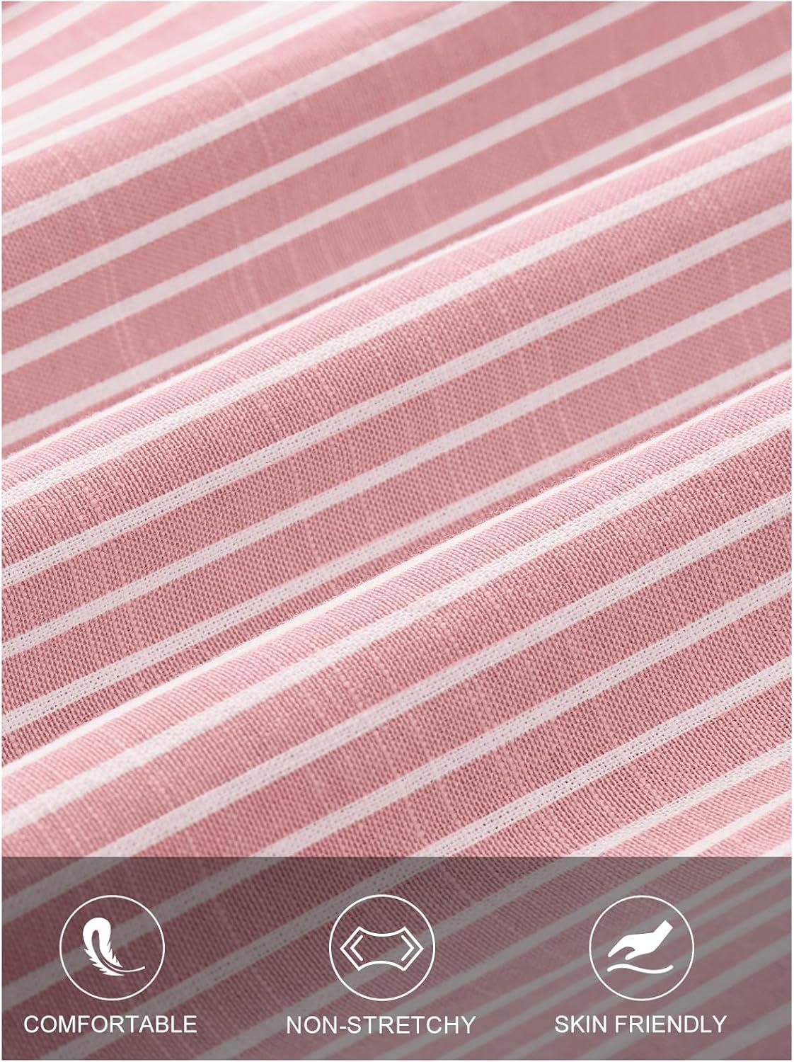 imageMEROKEETY Womens 2026 Summer Casual Shirt Dress Button Down Ruffle Sleeve Shift Mini Dresses with PocketsStriped Pink