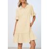 MEROKEETY Women’s 2026 Summer Casual Shirt Dress Button Down Ruffle Sleeve Shift Mini Dresses with Pockets(Beige)