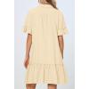 MEROKEETY Women’s 2026 Summer Casual Shirt Dress Button Down Ruffle Sleeve Shift Mini Dresses with Pockets(Beige)