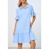 MEROKEETY Women’s 2026 Summer Casual Shirt Dress Button Down Ruffle Sleeve Shift Mini Dresses with Pockets(Blue)