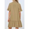 MEROKEETY Women’s 2026 Summer Casual Shirt Dress Button Down Ruffle Sleeve Shift Mini Dresses with Pockets(Khaki)