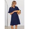 MEROKEETY Women’s 2026 Summer Casual Shirt Dress Button Down Ruffle Sleeve Shift Mini Dresses with Pockets(Navy)