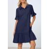 MEROKEETY Women’s 2026 Summer Casual Shirt Dress Button Down Ruffle Sleeve Shift Mini Dresses with Pockets(Navy)