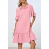 MEROKEETY Women’s 2026 Summer Casual Shirt Dress Button Down Ruffle Sleeve Shift Mini Dresses with Pockets(Pink)