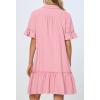 MEROKEETY Women’s 2026 Summer Casual Shirt Dress Button Down Ruffle Sleeve Shift Mini Dresses with Pockets(Pink)