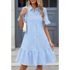 MEROKEETY Women’s 2026 Summer Casual Shirt Dress Button Down Ruffle Sleeve Shift Mini Dresses with Pockets(Striped Blue)
