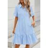 MEROKEETY Women’s 2026 Summer Casual Shirt Dress Button Down Ruffle Sleeve Shift Mini Dresses with Pockets(Striped Blue)