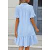 MEROKEETY Women’s 2026 Summer Casual Shirt Dress Button Down Ruffle Sleeve Shift Mini Dresses with Pockets(Striped Blue)