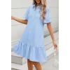 MEROKEETY Women’s 2026 Summer Casual Shirt Dress Button Down Ruffle Sleeve Shift Mini Dresses with Pockets(Striped Blue)