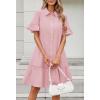MEROKEETY Women’s 2026 Summer Casual Shirt Dress Button Down Ruffle Sleeve Shift Mini Dresses with Pockets(Striped Pink)