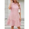 MEROKEETY Women’s 2026 Summer Casual Shirt Dress Button Down Ruffle Sleeve Shift Mini Dresses with Pockets(Striped Pink)