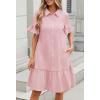 MEROKEETY Women’s 2026 Summer Casual Shirt Dress Button Down Ruffle Sleeve Shift Mini Dresses with Pockets(Striped Pink)