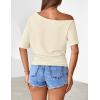 MEROKEETY Women’s Off The Shoulder Short Sleeve Tops 2026 Summer Casual Going Out Trendy Y2k T Shirts(Beige)