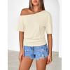MEROKEETY Women’s Off The Shoulder Short Sleeve Tops 2026 Summer Casual Going Out Trendy Y2k T Shirts(Beige)