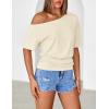 MEROKEETY Women’s Off The Shoulder Short Sleeve Tops 2026 Summer Casual Going Out Trendy Y2k T Shirts(Beige)