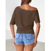 MEROKEETY Women’s Off The Shoulder Short Sleeve Tops 2026 Summer Casual Going Out Trendy Y2k T Shirts(Brown)