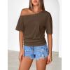 MEROKEETY Women’s Off The Shoulder Short Sleeve Tops 2026 Summer Casual Going Out Trendy Y2k T Shirts(Brown)