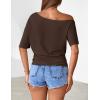 MEROKEETY Women’s Off The Shoulder Short Sleeve Tops 2026 Summer Casual Going Out Trendy Y2k T Shirts(Chocolate)
