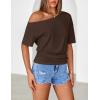 MEROKEETY Women’s Off The Shoulder Short Sleeve Tops 2026 Summer Casual Going Out Trendy Y2k T Shirts(Chocolate)