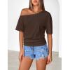MEROKEETY Women’s Off The Shoulder Short Sleeve Tops 2026 Summer Casual Going Out Trendy Y2k T Shirts(Chocolate)