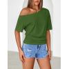 MEROKEETY Women’s Off The Shoulder Short Sleeve Tops 2026 Summer Casual Going Out Trendy Y2k T Shirts(Green)