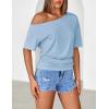 MEROKEETY Women’s Off The Shoulder Short Sleeve Tops 2026 Summer Casual Going Out Trendy Y2k T Shirts(Lightblue)