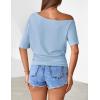 MEROKEETY Women’s Off The Shoulder Short Sleeve Tops 2026 Summer Casual Going Out Trendy Y2k T Shirts(Lightblue)