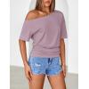 MEROKEETY Women’s Off The Shoulder Short Sleeve Tops 2026 Summer Casual Going Out Trendy Y2k T Shirts(Lightpurple)