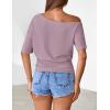 MEROKEETY Women’s Off The Shoulder Short Sleeve Tops 2026 Summer Casual Going Out Trendy Y2k T Shirts(Lightpurple)