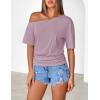 MEROKEETY Women’s Off The Shoulder Short Sleeve Tops 2026 Summer Casual Going Out Trendy Y2k T Shirts(Lightpurple)