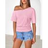 MEROKEETY Women’s Off The Shoulder Short Sleeve Tops 2026 Summer Casual Going Out Trendy Y2k T Shirts(Pink)