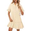 MEROKEETY Women’s 2026 Summer Casual Shirt Dress Button Down Ruffle Sleeve Shift Mini Dresses with Pockets(Beige)