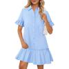 MEROKEETY Women’s 2026 Summer Casual Shirt Dress Button Down Ruffle Sleeve Shift Mini Dresses with Pockets(Blue)