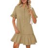 MEROKEETY Women’s 2026 Summer Casual Shirt Dress Button Down Ruffle Sleeve Shift Mini Dresses with Pockets(Khaki)