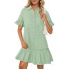 MEROKEETY Women’s 2026 Summer Casual Shirt Dress Button Down Ruffle Sleeve Shift Mini Dresses with Pockets(Light Green)