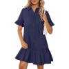 MEROKEETY Women’s 2026 Summer Casual Shirt Dress Button Down Ruffle Sleeve Shift Mini Dresses with Pockets(Navy)