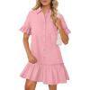 MEROKEETY Women’s 2026 Summer Casual Shirt Dress Button Down Ruffle Sleeve Shift Mini Dresses with Pockets(Pink)