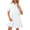 MEROKEETY Women’s 2026 Summer Casual Shirt Dress Button Down Ruffle Sleeve Shift Mini Dresses with Pockets(White)