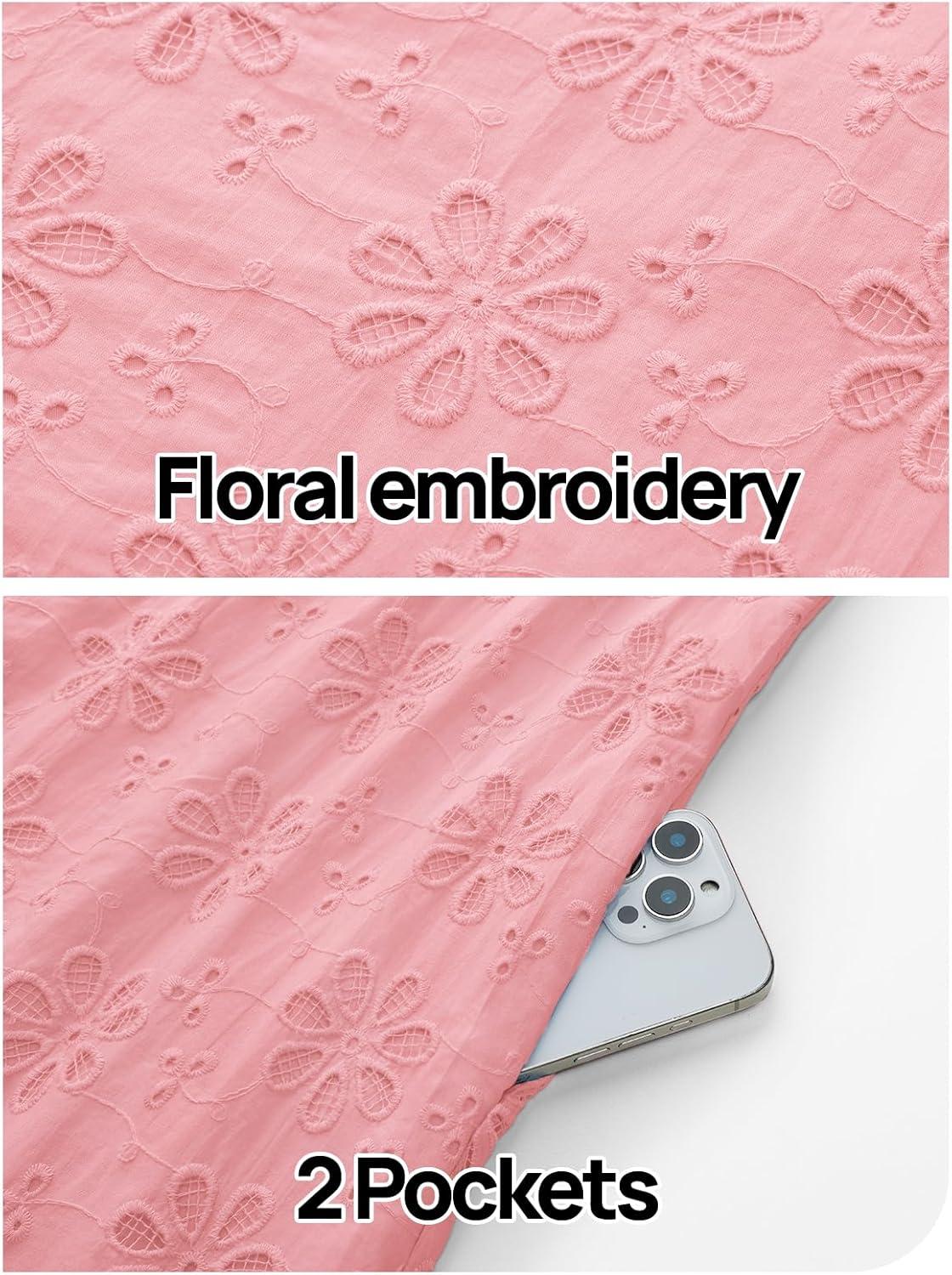 imageMEROKEETY Womens Summer Boho Mini Dress 2026 Sleeveless Eyelet Embroidered Floral Flowy A Line Beach Vacation Short DressesPink